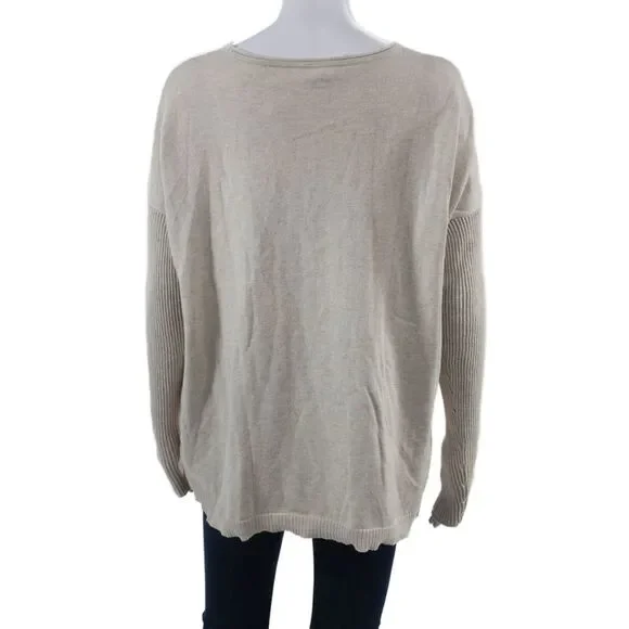 Lisa Todd Unisex Beige Pullover Sweater Long Sleeve Cotton Cashmere Size L - Picture 3 of 6